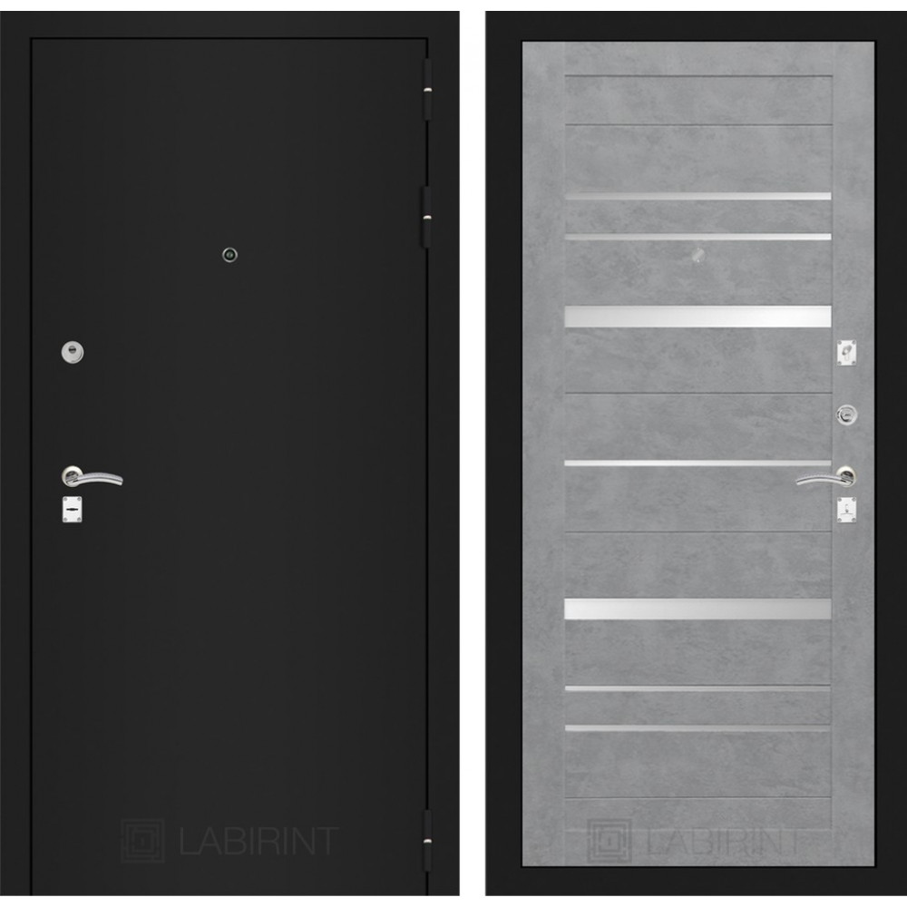 Входная дверь CLASSIC шагрень черная 20 - Бетон светлый, зеркальные вставки